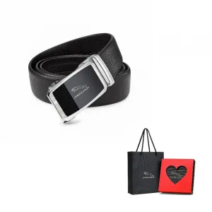 JAGUAR Мужской кожаный ремень из коровьей кожи черный шириной 3,5 см, Black