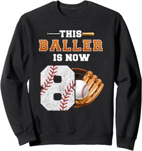 Этот баскетболист теперь 8 лет! Детская бейсбольная толстовка для мальчиков на 8-й день рождения Birthday Baseball Player Theme Bday Party Gifts, черный