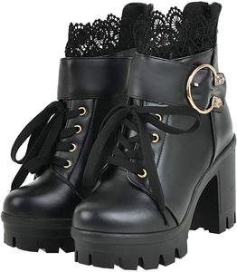 Женские ботильоны Parisuit с массивной платформой, высокие каблуки, шнуровка, с милой кружевной задней молнией, Black 2