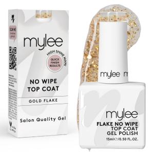Лак для ногтей mygel no wipe top coat Mylee, gold flake, объем 15 мл