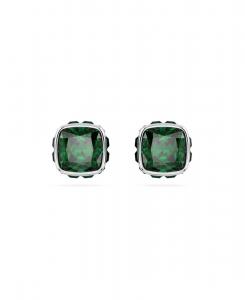 Серьги-гвоздики с квадратной огранкой и родиевым покрытием, с цветными камнями, соответствующими месяцу рождения Swarovski, May/Green