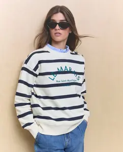 Женская толстовка с круглым вырезом, полосками и пуговицами Easy Wear, белый