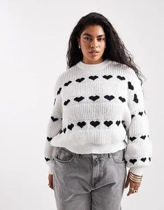 Вязаный джемпер Pieces Curve с узором в виде сердца, монохром