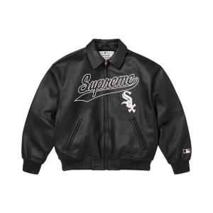Куртка Supreme x Chicago White Sox Leather Varsity Jacket, Black