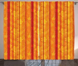 Оранжевая штора в деревенском стиле ABAKUHAUS с вертикальными цветочными полосками, присборенная штора для спальни с петлями и крючками, 280 x 225 см, цвет: оранжево-желтый Abakuhaus