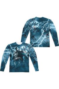 Футболка Batman Stormy Knight (принт спереди/сзади) с длинным рукавом для взрослых из полиэстера Gildan, белый