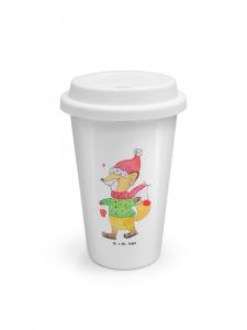 Mr. & Mrs. Panda Термокружка с изображением лисы на коньках, без надписи, белого цвета