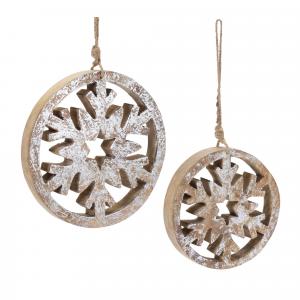 Елочная игрушка Melrose International Деревянная снежинка, 12 штук, коричневый