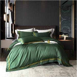 YUSIWOAL Комплект постельного белья однотонный сатин хлопок 600TC с вышитыми линиями Color 9