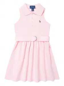 Трикотажное платье с воротником поло и поясом Polo Ralph Lauren Kids, розовый