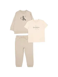 Спортивные костюмы с логотипом (комплект из трех предметов) Calvin Klein Kids, бежевый
