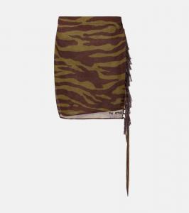 Зебровая хлопковая муслиновая пляжная накидка The Attico, Dark Green/Dark Brown