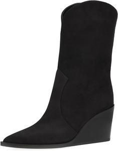 Женские ботильоны Miss Left с закрытым носком, заостренные, средней длины, однотонные, на среднем каблуке, на танкетке, без застежки, повседневные, для вечеринок, для работы, размер 4-16 US, Black Suede