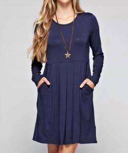 Плиссированное однотонное классическое платье темно-синего цвета 12pm By Mon Ami