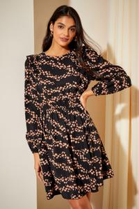 Мини-Платье с приталенным верхом и расклешенным низом с рюшами на рукавах Friends Like These, черный