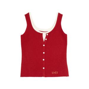 ELLE Топ-майка женская красная с U-образным вырезом умеренно прямого кроя