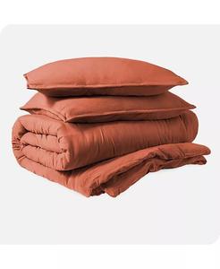 Ультра-мягкий пододеяльник и комплект накидок Queen с эффектом песочной стирки Bare Home, розовый