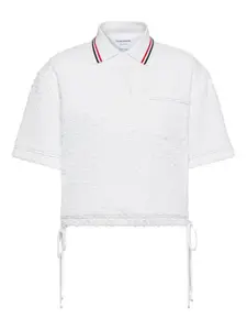 Твидовая рубашка поло с кулиской Thom Browne, белый