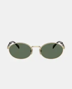 Женские овальные солнцезащитные очки с металлическим покрытием зеленого цвета Prada, золотой