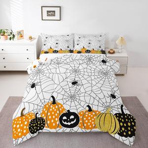 Erosebridal Комплект постельного белья Spiderweb Pumpkin с паутиной для Хэллоуина, 3 предмета, бело-черный, White Black Orange