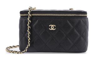 Сумка-коробка из личиевого зерна и телячьей кожи, косметичка, через плечо, унисекс черный CHANEL