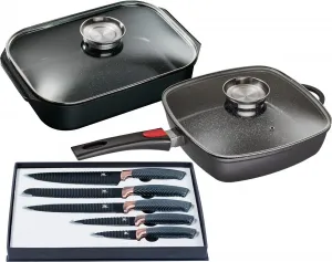 Набор квадратных сковород King с набором ножей, черный