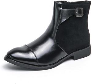 Мужские ботинки челси, модные, остроносые, для делового, повседневного, униформенного, формального стиля, ретро, с пряжкой, для костюма, офиса, свадьбы, банкета, вечернего мероприятия, высокие кожаные ботинки Generic, черный