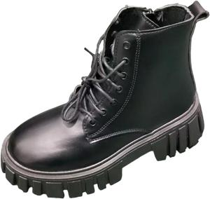 Женские боевые ботинки на шнуровке с платформой, короткие, с противоскользящей подошвой, массивным каблуком и удобной посадкой, с боковой молнией Generic, Black