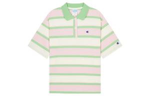 Футболка поло женская US Version Champion, зеленая в полоску