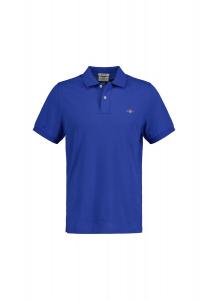 Рубашка-поло мужская - REGULAR SHIELD, короткие рукава, планка на пуговицах, пике, вышивка GANT, цвет Blau Rich Blue
