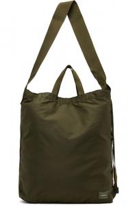 Сумка-тоут через плечо цвета хаки с двумя отделениями PORTER - Yoshida & Co