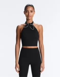 Черная майка с воротником-бретелькой и бантом OYSHO Comfortlux