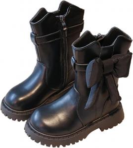 Детские ботильоны для девочек с боковой молнией, милым бантом, зимние снежные сапожки 2025 года, водонепроницаемые, с нескользящей подошвой, короткие, удобные, на массивной подошве, боевые ботинки Generic, #00 Black