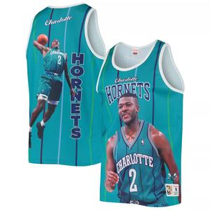 Мужская майка Mitchell & Ness Larry Johnson бирюзового цвета Charlotte Hornets из твердой древесины Classics Player