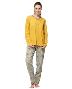 Женская пижама с V-образным вырезом и кружевом Señoretta, горчичный