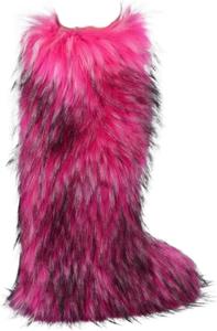 Женские высокие сапоги до колена из искусственного меха, пушистые и теплые, зимние, противоскользящие, с мягкой подошвой, удобные с круглым носком и низким каблуком, для улицы, на плоской подошве Aflngle, Rose