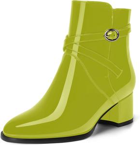 Женские ботильоны MOVINSTEPS для свиданий, с застежкой-баклей, регулируемым ремешком на щиколотку, круглым носком, массивным низким каблуком, высотой до щиколотки, каблук 2 дюйма, для холодной погоды, Yellow Green