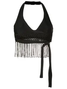 Топ с V-образным вырезом и отделкой в технике макраме Amir Slama, черный