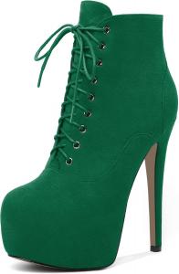 Женские ботильоны Esvowido на платформе, боевые ботинки с высоким каблуком-шпилькой, с округлым носком, сексуальные ботильоны с шнуровкой и молнией, короткие ботинки, каблук 16 см, Green