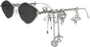 Солнцезащитные очки Melrose с кристаллами, женские, овальная металлическая оправа, модные, с бриллиантовым кулоном, в стиле панк, защита от ультрафиолета UV400, артикул 75073, Grey White