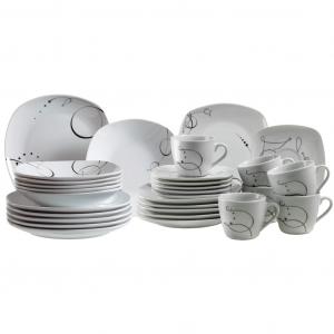 Сервиз Набор посуды, Service Chanson с фантазийным декором, 30 предметов, на 6 персон Mäser, белый/черный
