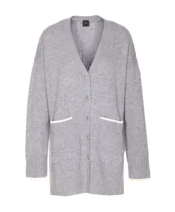 Серый свитер с V-образным вырезом и передними карманами. Pinko, серый