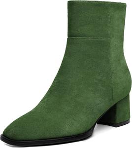 Женские ботильоны Eldof с низким блочным каблуком, квадратным носком и массивным каблуком, короткие ботинки с боковой молнией, каблуки Челси, Suede Light Green