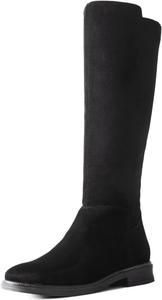 Женские высокие сапоги Shoe'N Tale до колена с плоским низким каблуком, эластичные, с круглым носком и боковой молнией, Black