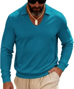 Мужская рубашка с лацканом и длинным рукавом