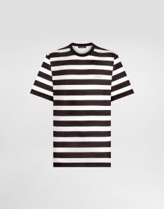 Футболка из шелкового трикотажа с короткими рукавами и полосатым принтом Dolce & Gabbana, мультиколор