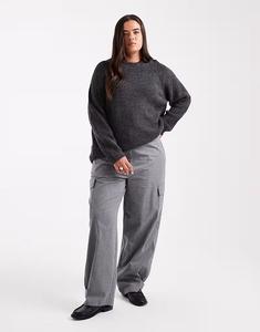 Брюки Curve из фланели с начесом серого меланжевого цвета с карманами Asos Design