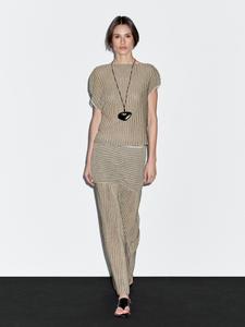 Длинная плиссированная юбка с пятнистой отделкой Massimo Dutti, бежевый