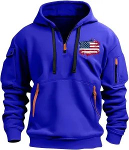 Толстовка с капюшоном для мужчин Quarter Zip Vintage с длинным рукавом и карманами