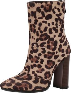 Женские ботильоны с разноцветными вставками, на массивном каблуке, сзади молния XIEPP, Leopard